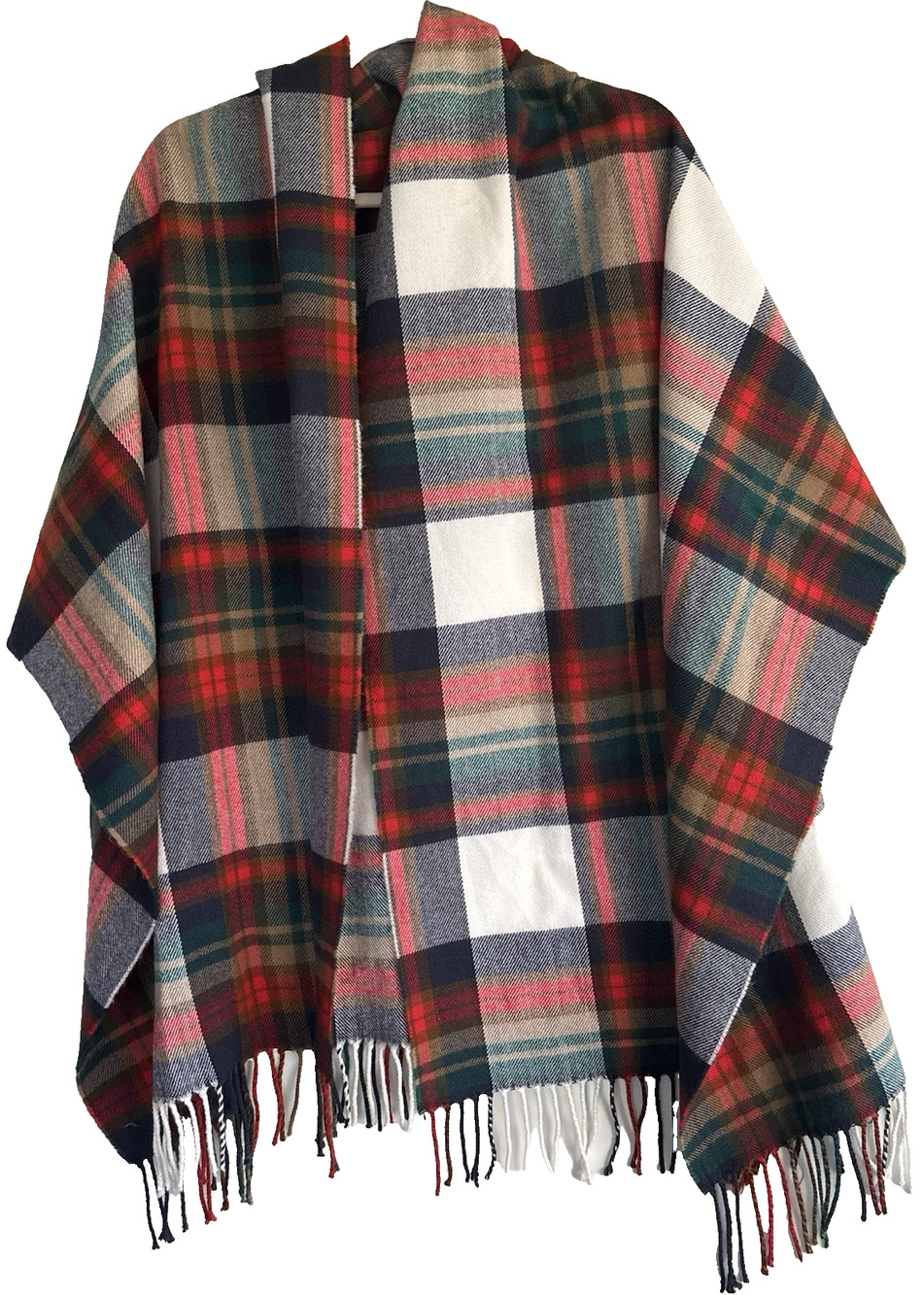 J Crew Classic Scarf Red Green White Plaid Fringe